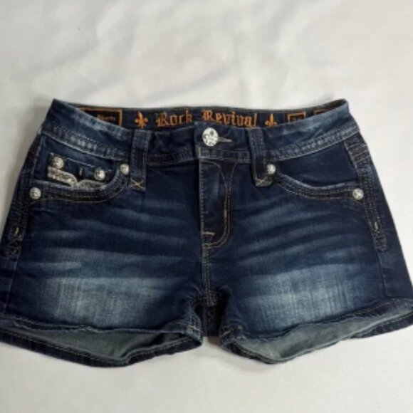 Rock Revival Blue Jean Shorts with Cuffed Hems - Picture 1 of 6